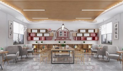 新中式图书馆阅读区3D模型下载